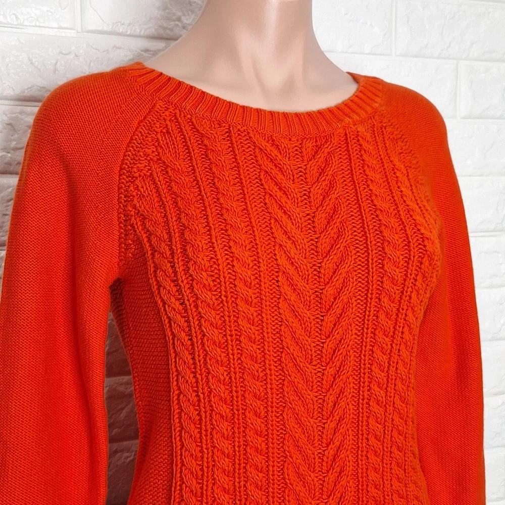 J. CREW 100% Cotton Orange Cable Knit Crew Neck Sweater